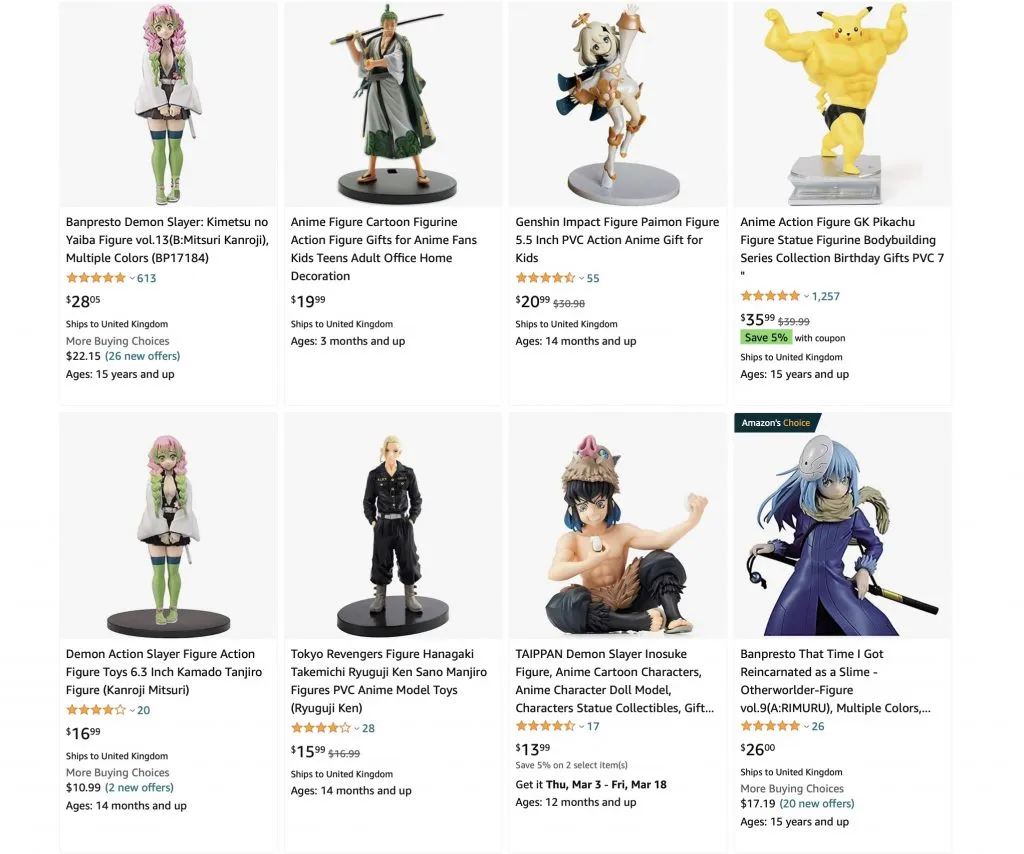 Amazon sorprende con la venta de figuras de anime japonesas.